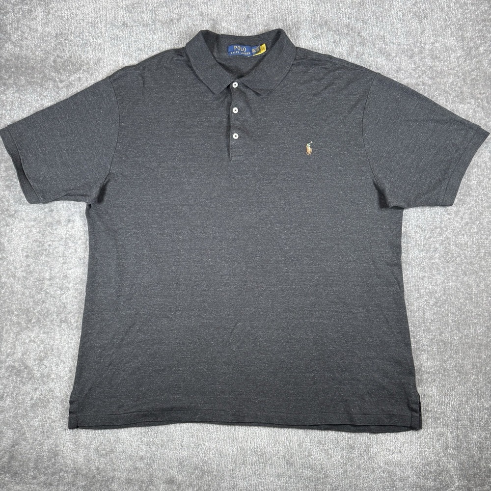 Polo Ralph Lauren Shirt Men's 2XLT Gray Short Sleeve Flesh Pony Soft Cotton